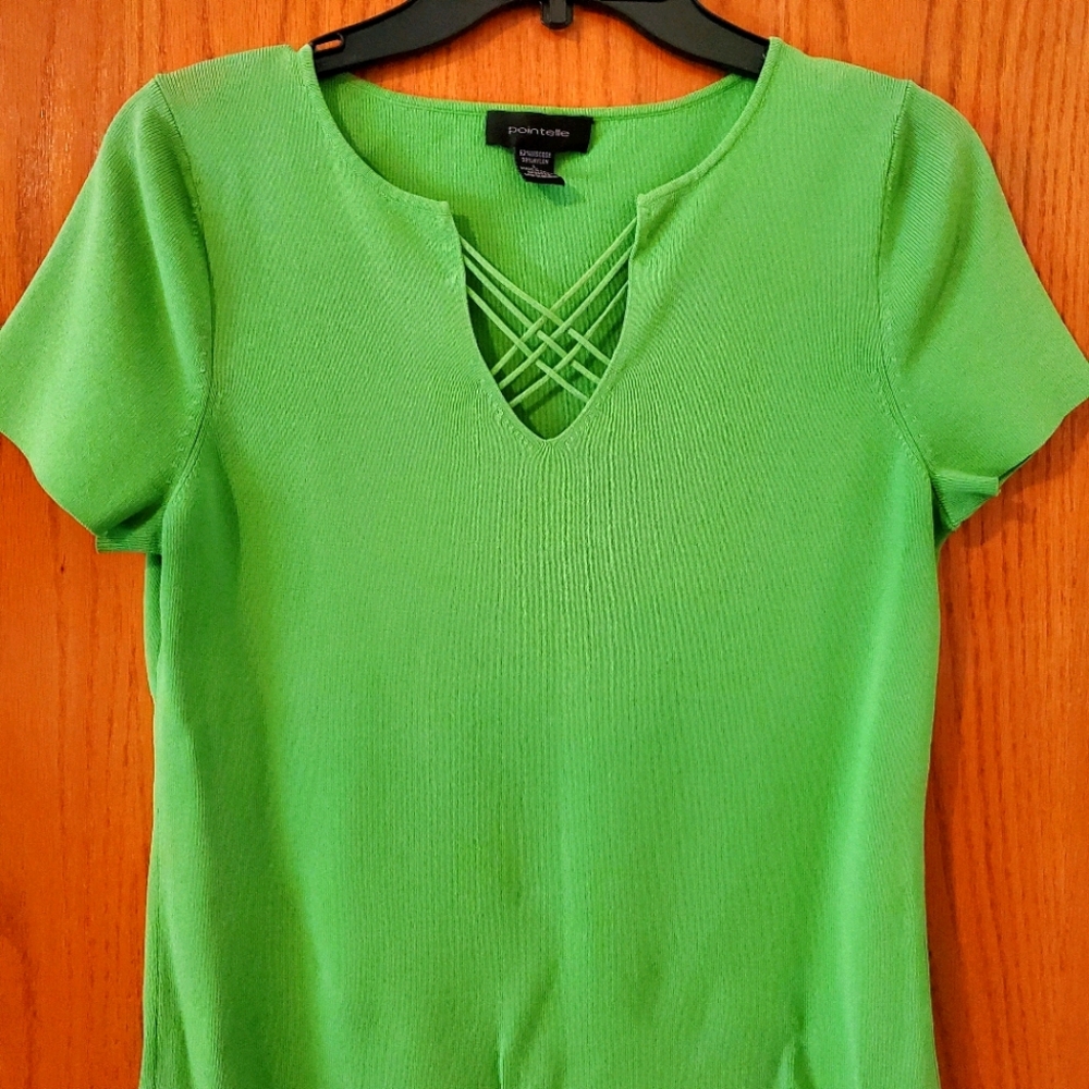 Pointelle Green Knit Top, size Large